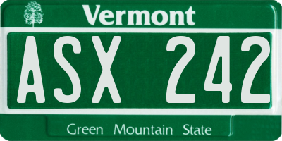 VT license plate ASX242