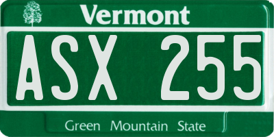 VT license plate ASX255