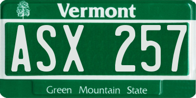 VT license plate ASX257