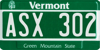 VT license plate ASX302