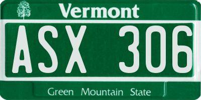 VT license plate ASX306