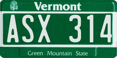 VT license plate ASX314