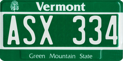 VT license plate ASX334