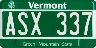 VT license plate ASX337