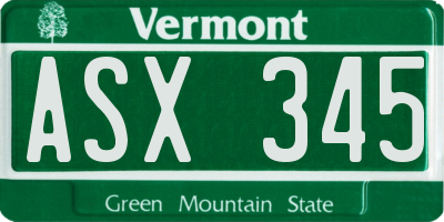 VT license plate ASX345