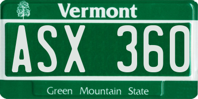 VT license plate ASX360