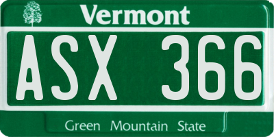 VT license plate ASX366