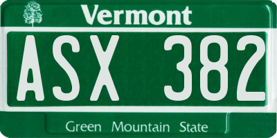 VT license plate ASX382