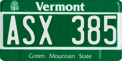 VT license plate ASX385