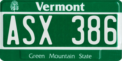 VT license plate ASX386
