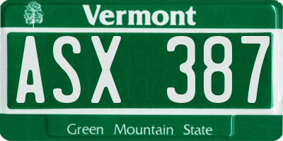 VT license plate ASX387