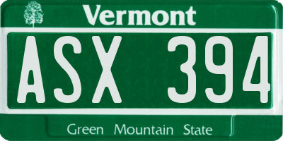 VT license plate ASX394