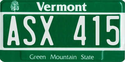 VT license plate ASX415