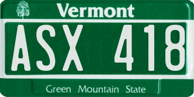 VT license plate ASX418