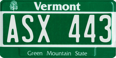 VT license plate ASX443
