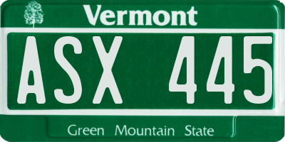 VT license plate ASX445