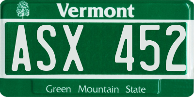 VT license plate ASX452