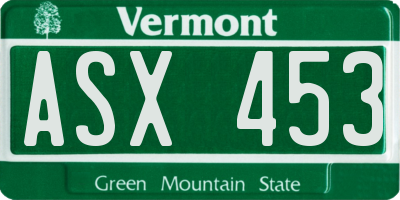 VT license plate ASX453