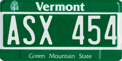 VT license plate ASX454