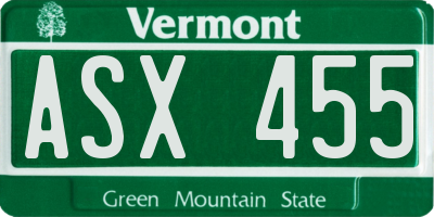 VT license plate ASX455