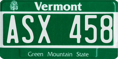 VT license plate ASX458