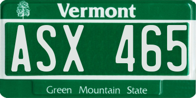 VT license plate ASX465