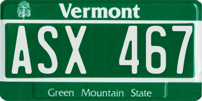 VT license plate ASX467