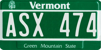 VT license plate ASX474