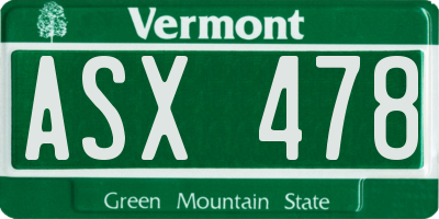 VT license plate ASX478