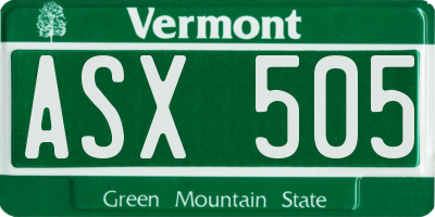 VT license plate ASX505