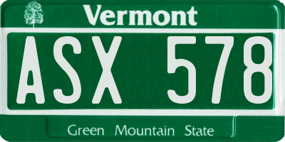 VT license plate ASX578