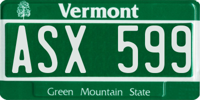 VT license plate ASX599