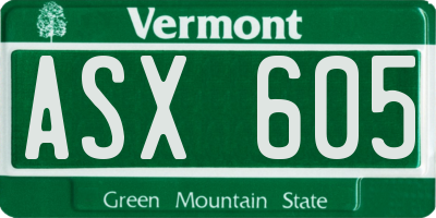 VT license plate ASX605