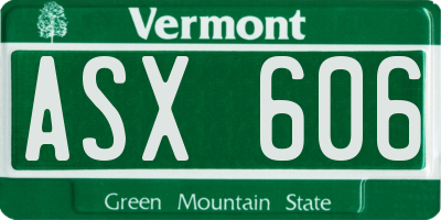 VT license plate ASX606