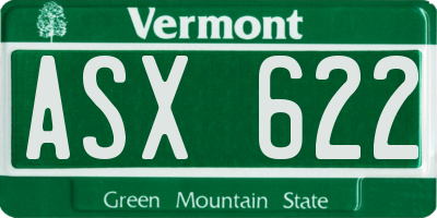 VT license plate ASX622