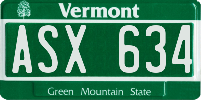 VT license plate ASX634