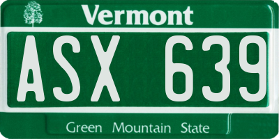 VT license plate ASX639