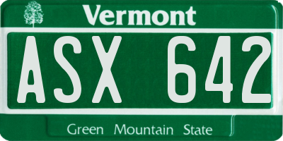VT license plate ASX642