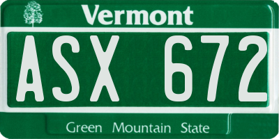 VT license plate ASX672