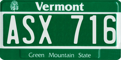 VT license plate ASX716