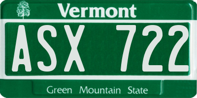 VT license plate ASX722