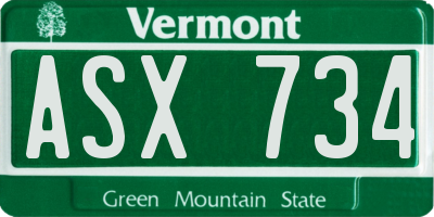 VT license plate ASX734