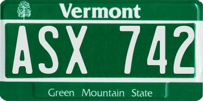 VT license plate ASX742
