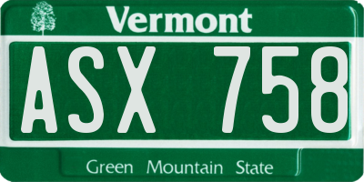 VT license plate ASX758