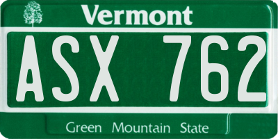 VT license plate ASX762