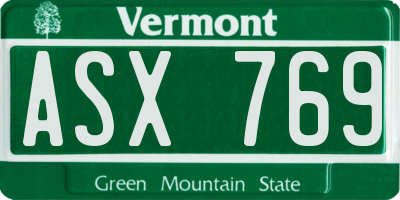 VT license plate ASX769