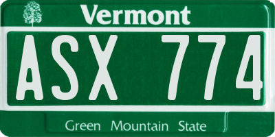 VT license plate ASX774