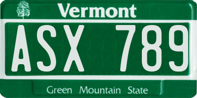 VT license plate ASX789
