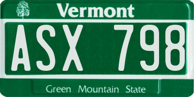 VT license plate ASX798