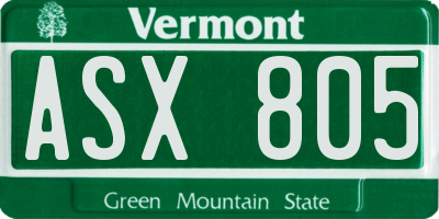 VT license plate ASX805